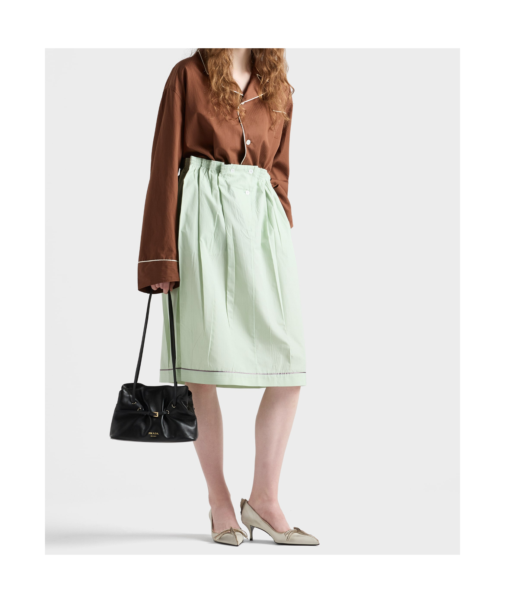 Prada Oversized Cotton Shirt In Brown