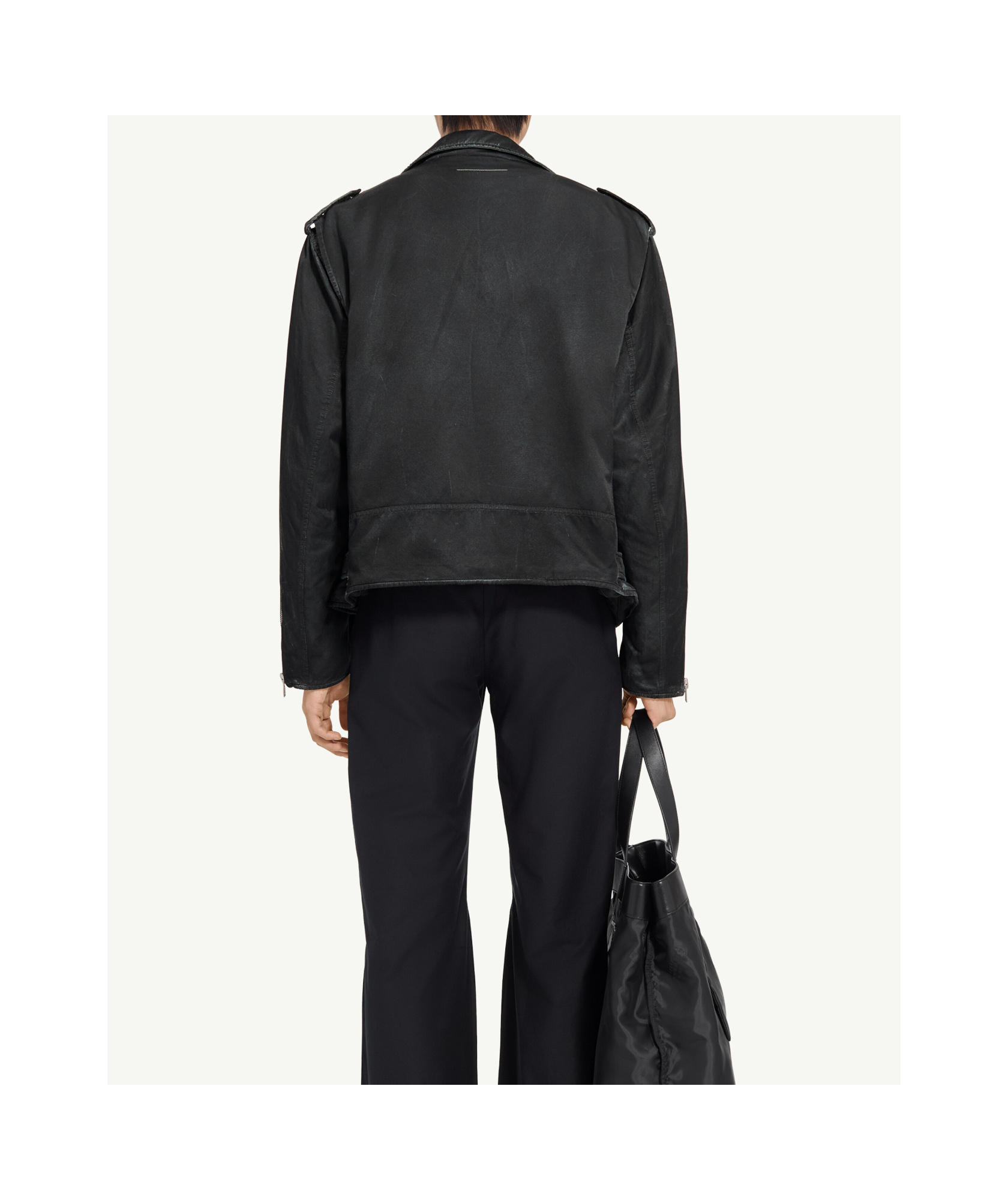 Mm6 Maison Margiela Men's Washed-effect Biker Jacket In Black