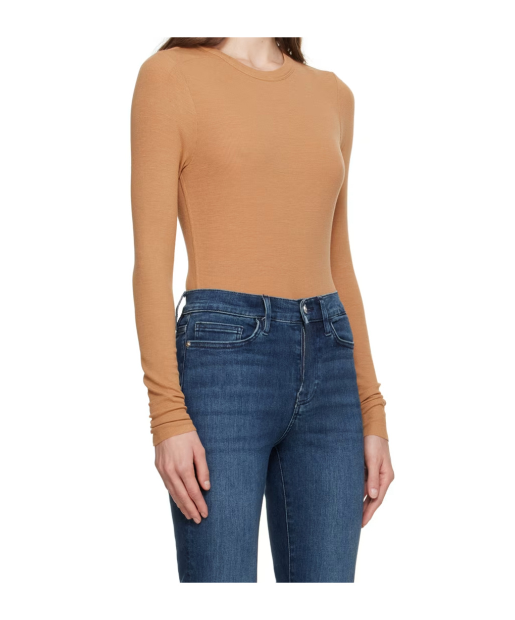 Frame Tan Embroidered Long Sleeve T-shirt In Brown