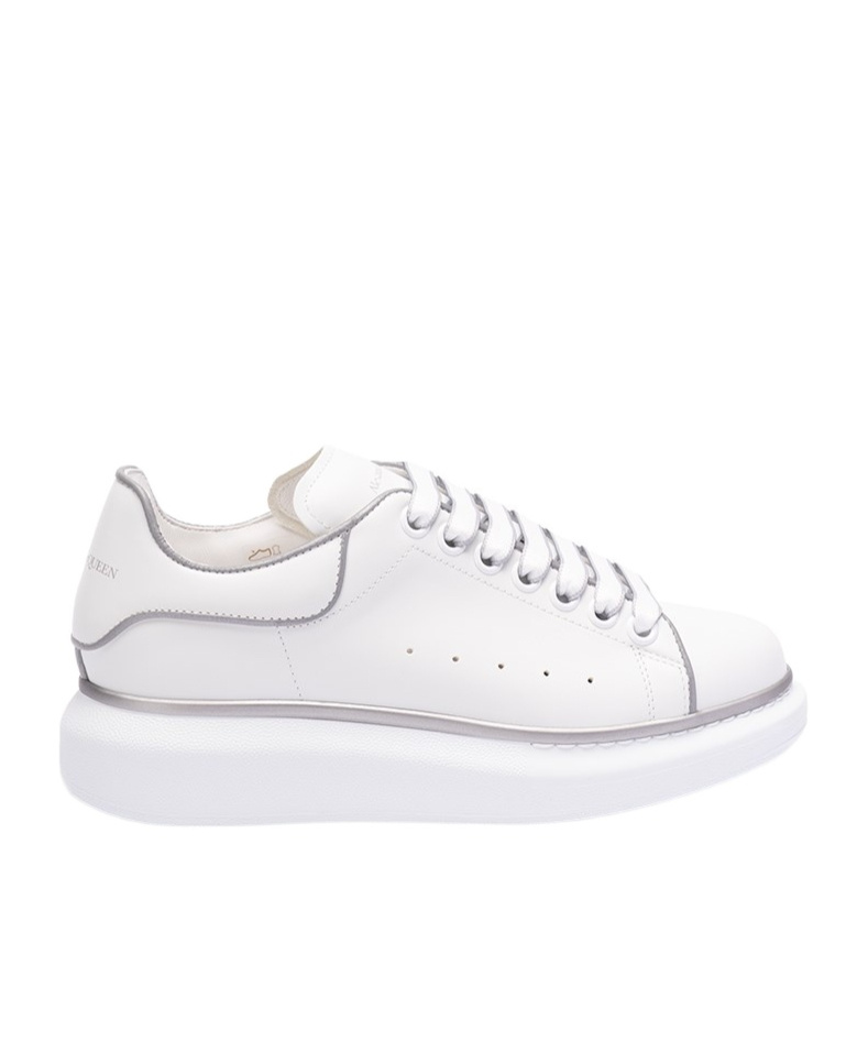 Alexander Mcqueen White Oversized Sneakers With Silver Piping In White