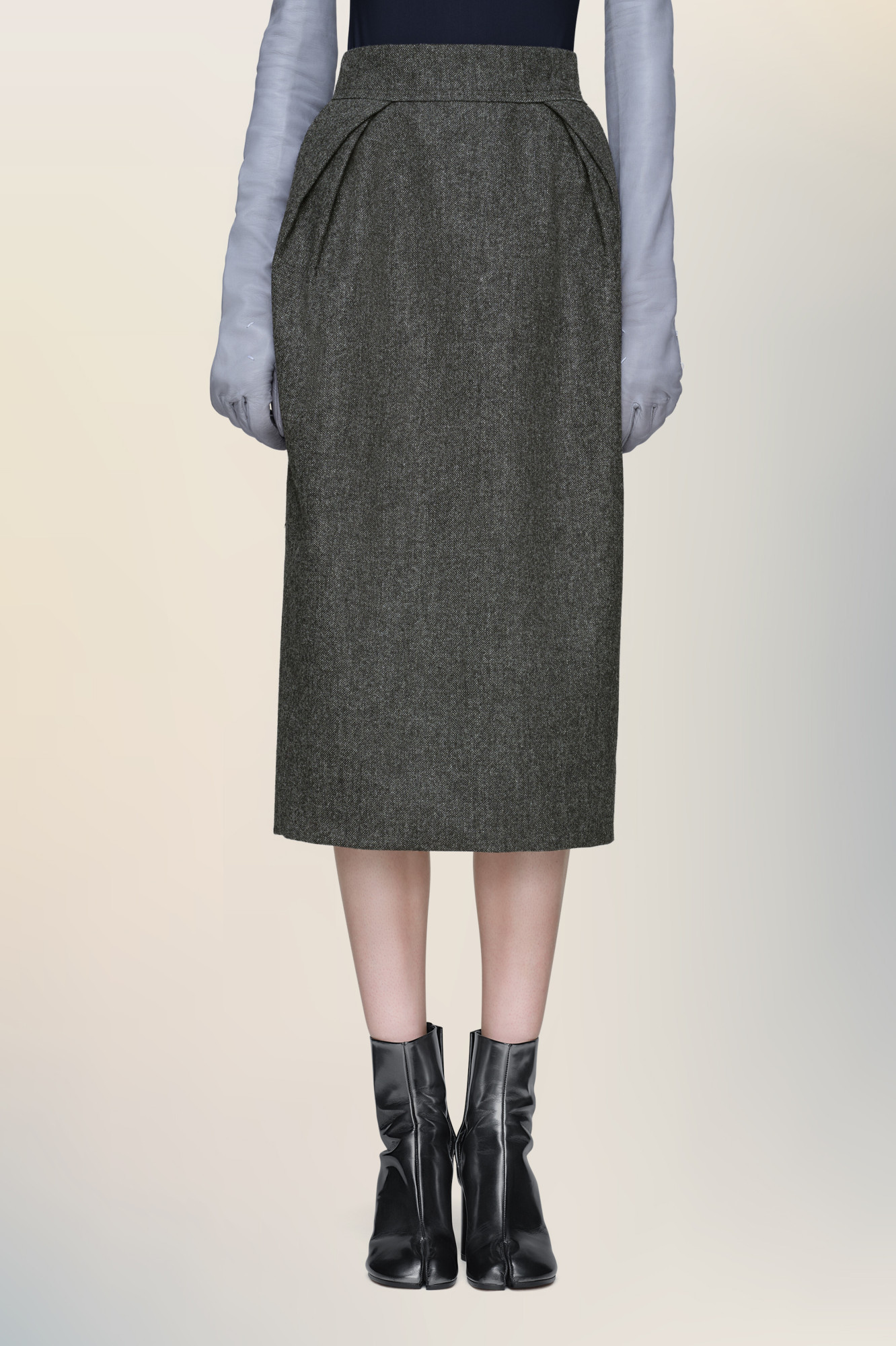 Maison Margiela Herringbone Wool-tweed Midi Skirt In Gray