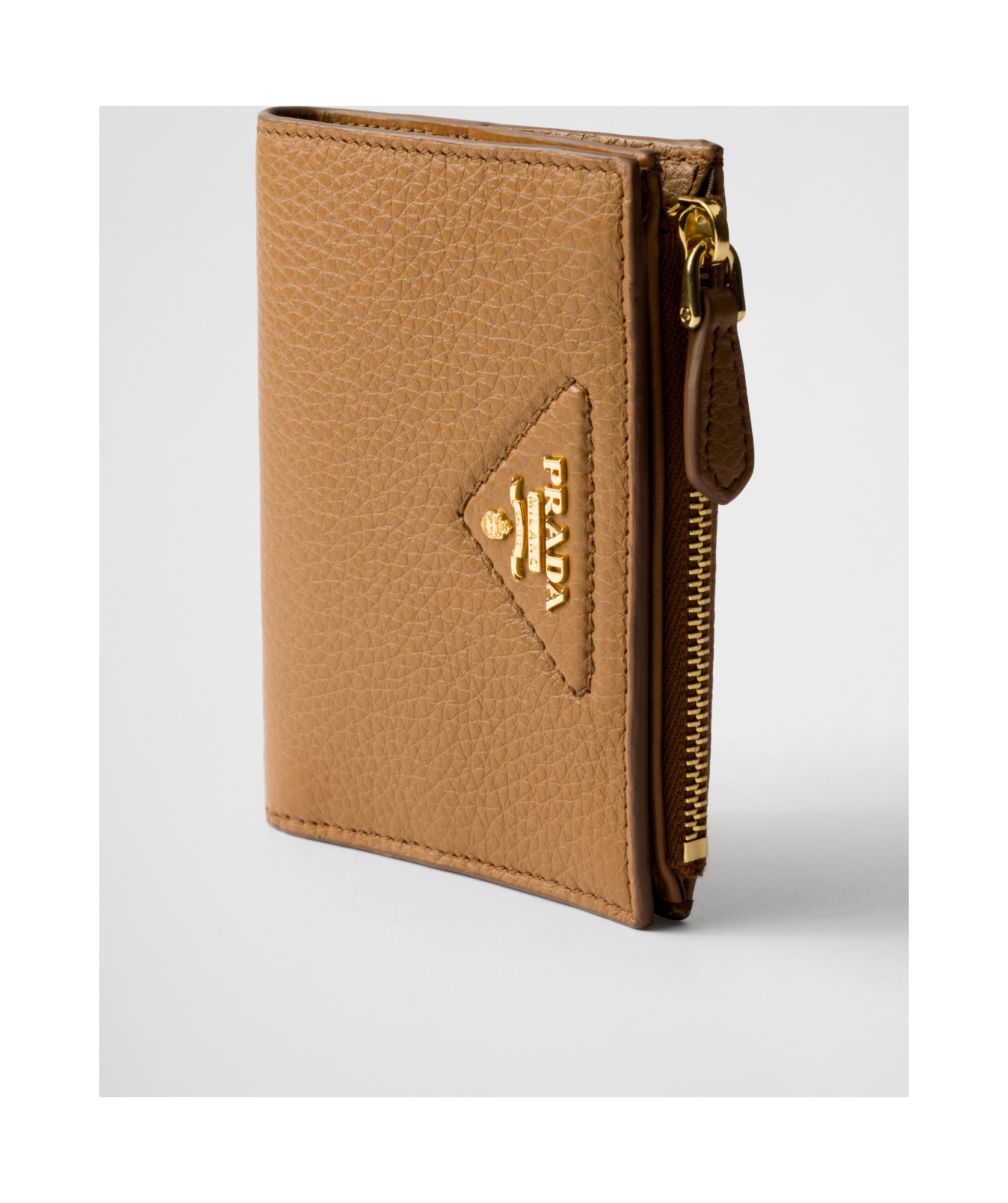 Prada Small Leather Wallet In Caramel