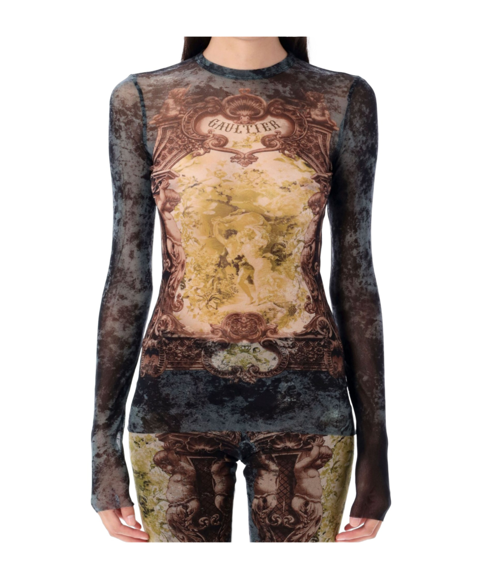 Jean Paul Gaultier Mesh Medallion Top Ls In Multi