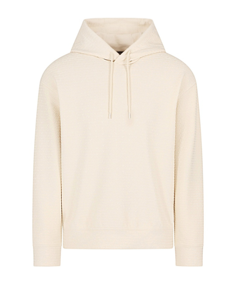 Emporio Armani Asv Jersey-lyocell Blend Hooded Sweatshirt With All-over Lettering In White