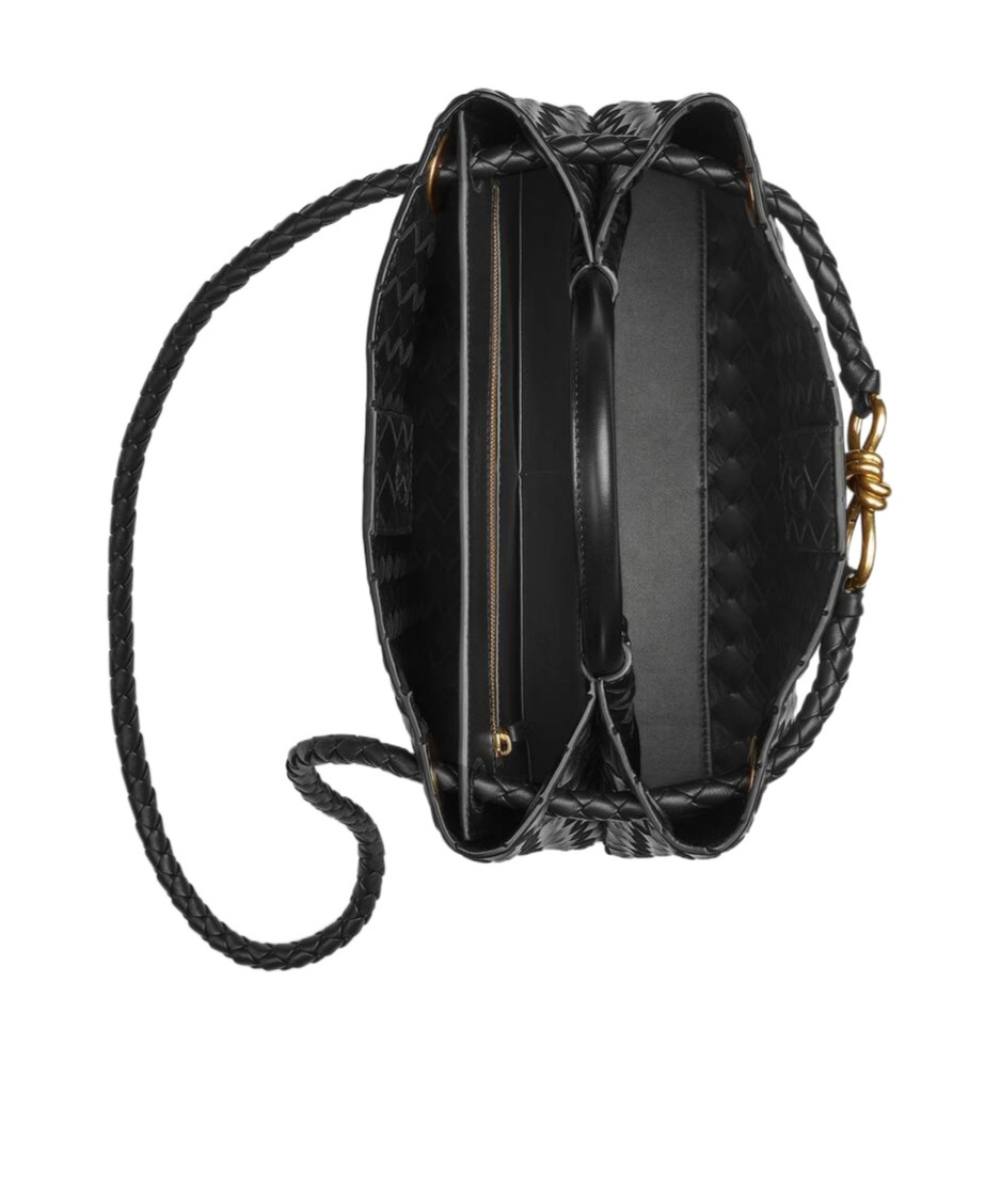 Bottega Veneta Small Andiamo Intrecciato Leather Top Handle Bag In Black