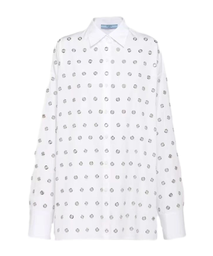 Prada Grommet Poplin Button Down Oversized Top In White