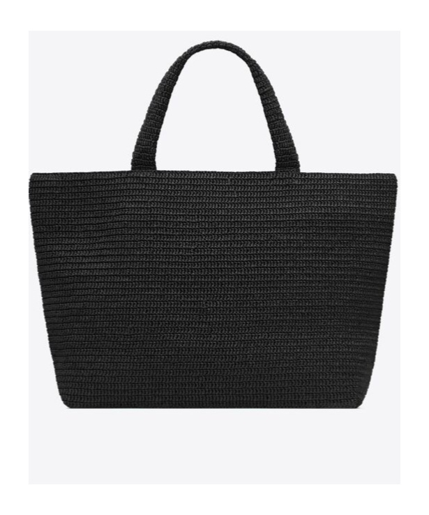 Saint Laurent Logo-embossed Raffia Tote Bag In Black