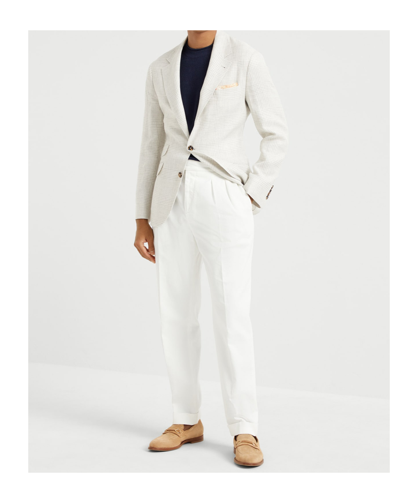 Brunello Cucinelli Lapel Long-sleeved Suit Coat In White