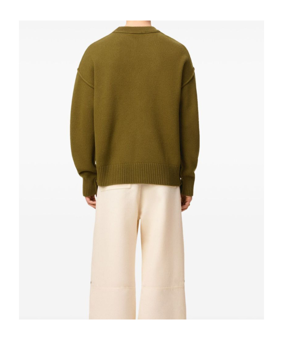 Ami Alexandre Mattiussi Ribbed Crewneck Sweater With Long Sleeves In Green