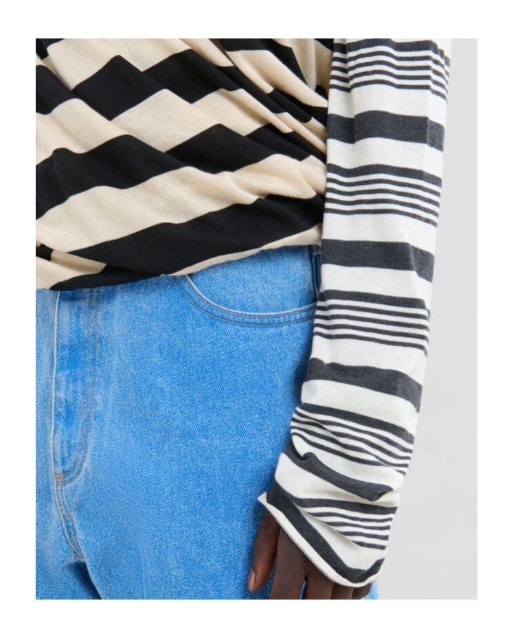 Shop Marni Black And White Layered Cotton Crew-neck With Contrast Stripes
