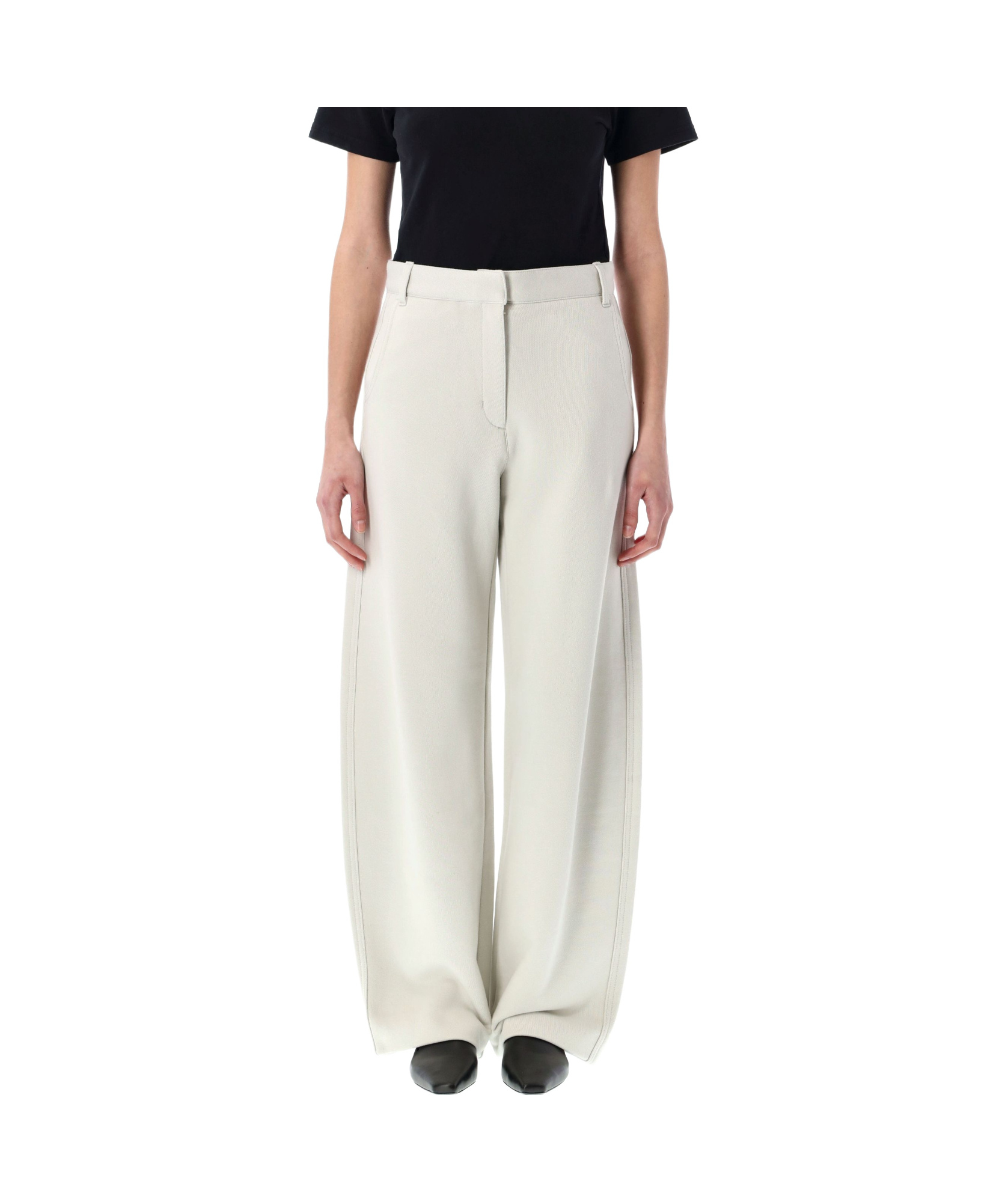 Low Classic Tapered Light Grey Jersey Cocoon Fit Pants With Hidden Fly In Light Gray