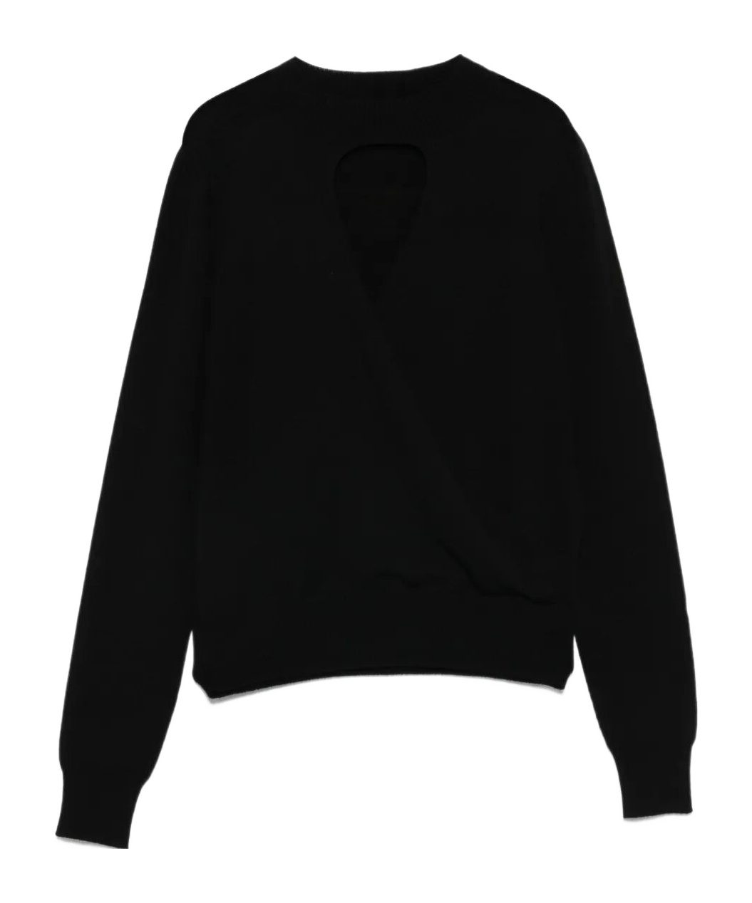 Twinset Twin-set Keyhole Neckline Black Sweater With Ribbed Cuffs In Neutral