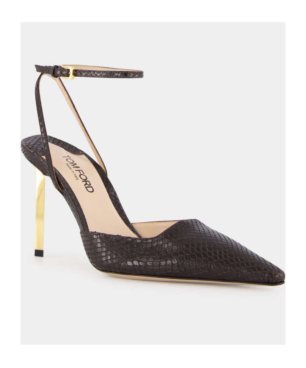 Tom Ford Glossy Stamped Python Slingback In Black