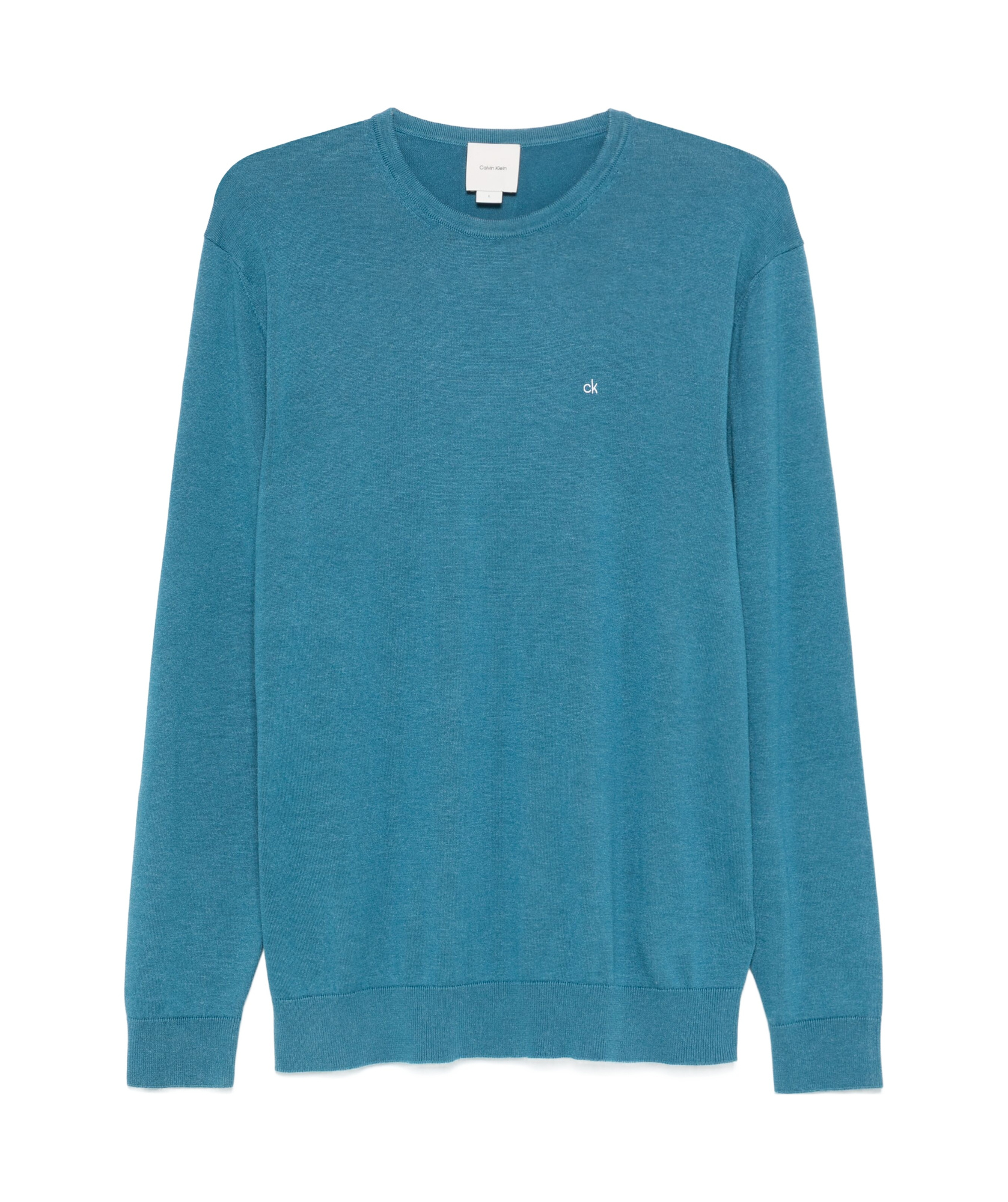 Calvin Klein Crew Neck Cotton Silk Blend Sweater In Blue