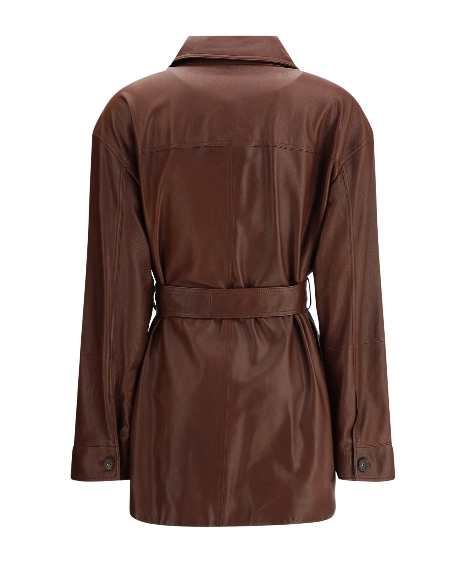 Brunello Cucinelli Long Sleeve Leather Jacket In Brown