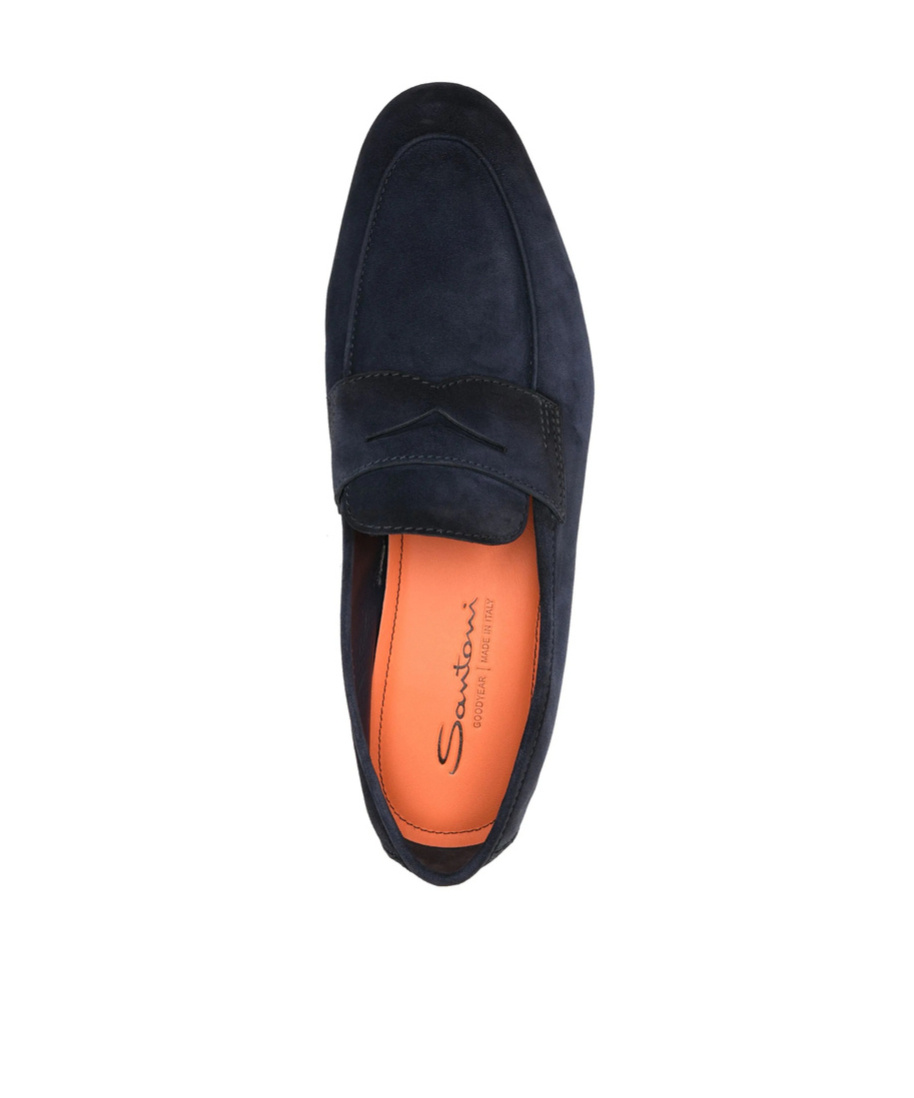 Santoni Men's Blue Suede Carlo Loafer In Blue