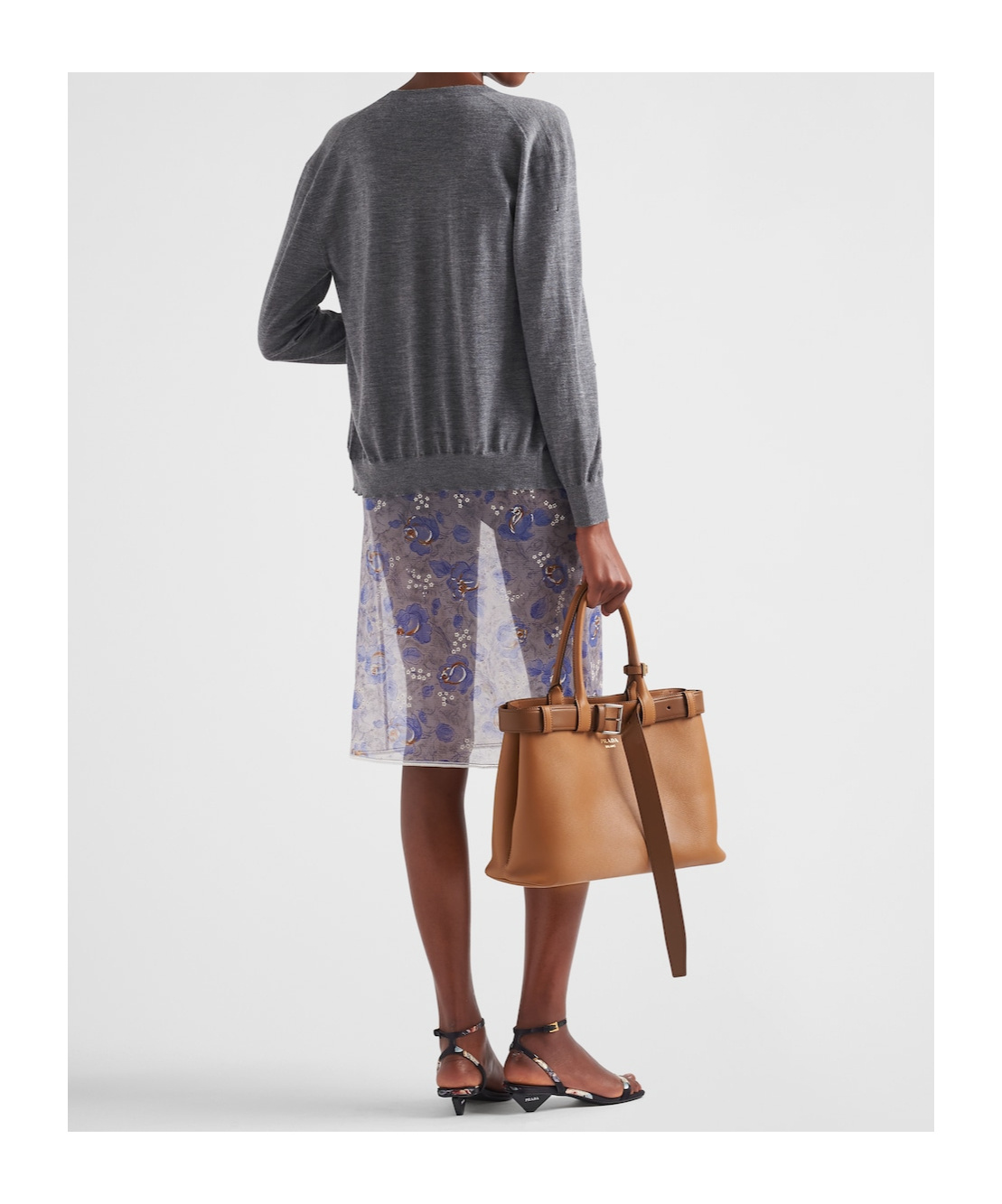 Prada Peony Print Nylonette Skirt Clothing In Blue