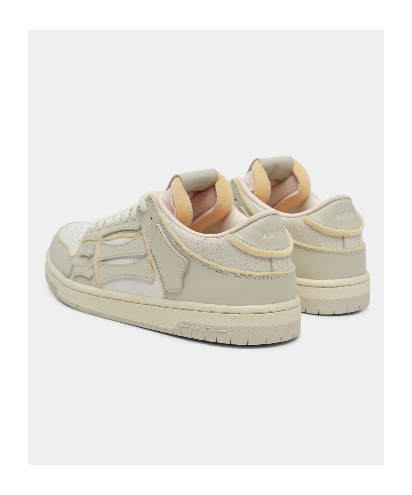 Amiri Skel Top Low White Sneakers With Skeleton Patch In Leather Man In Nude