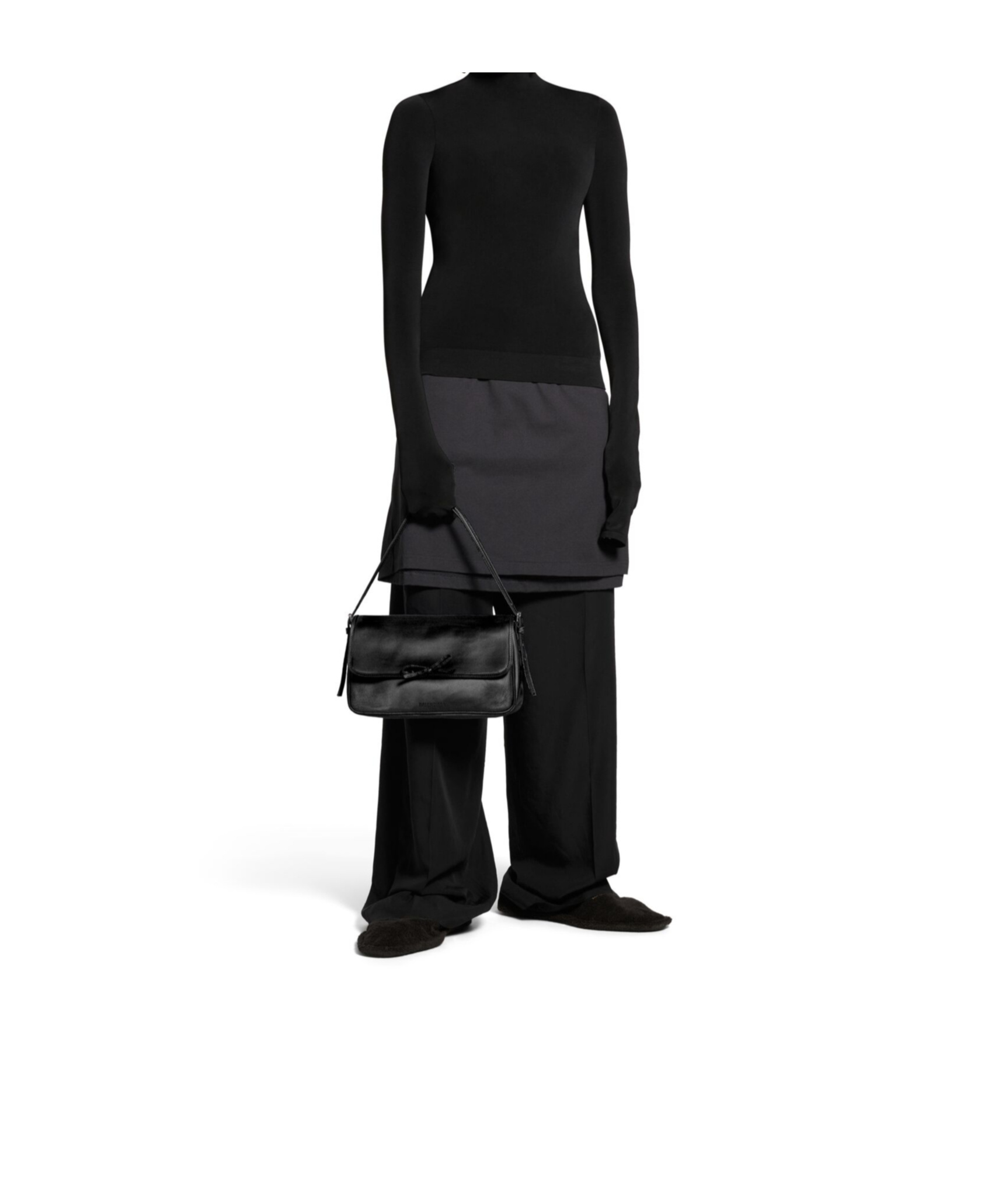 Balenciaga Leopolda Distressed Satin Pochette Shoulder Bag In Black