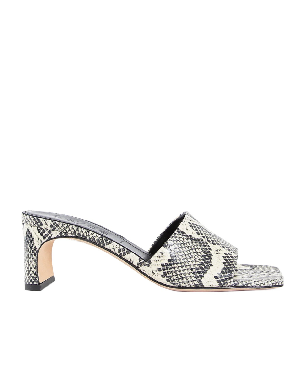 Aeyde Jeanie Snake-embossed Mule Sandals In Black And Cream