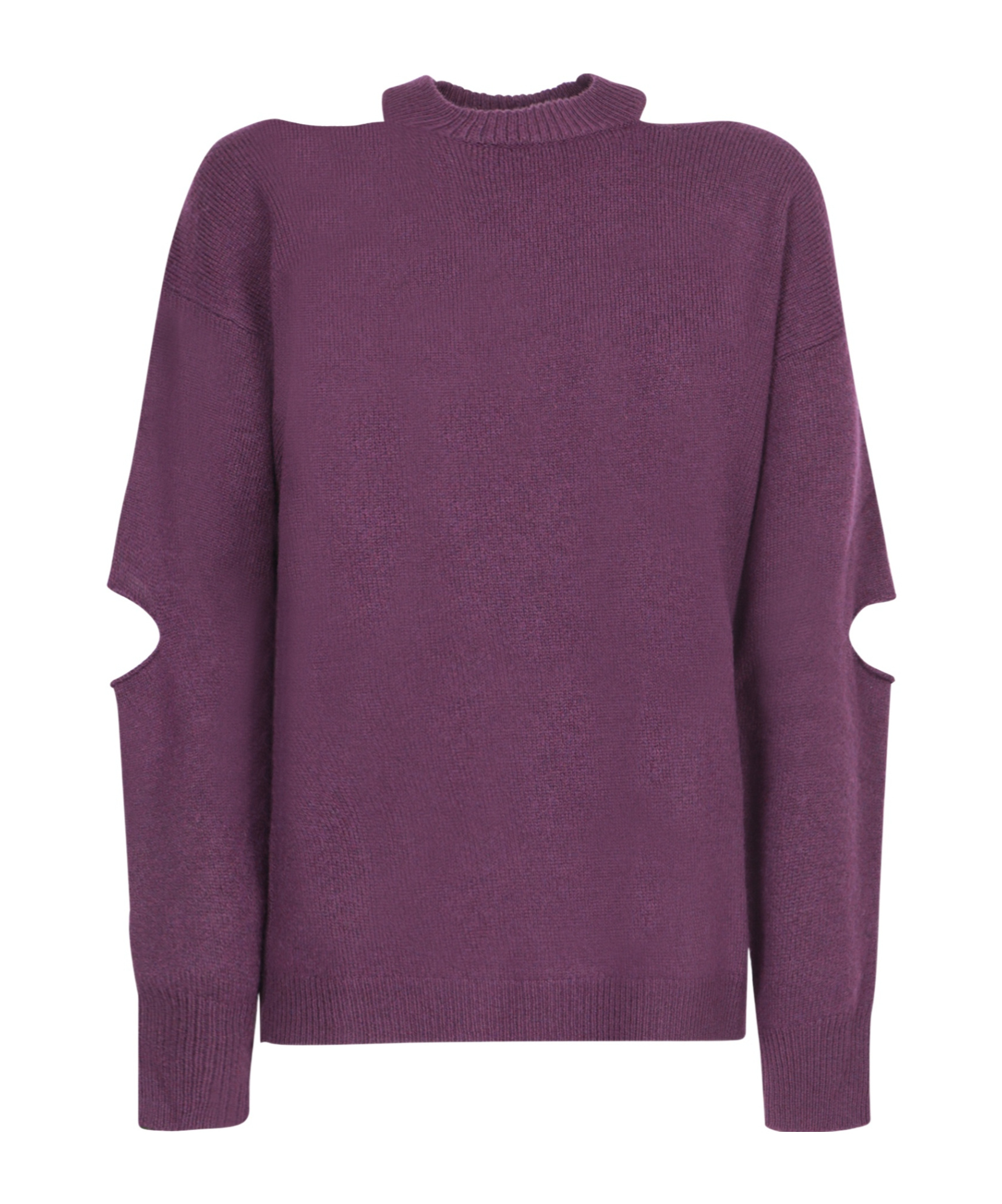 Federica Tosi Cashmere Blend Sweater. Decorative Cut-out Design On Sleeves. Crew Neck. In Purple