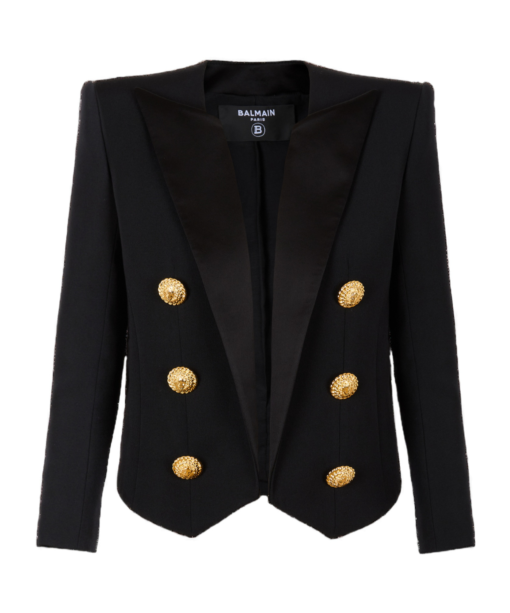 Balmain Cropped Grain De Poudre Edge-to-edge Jacket With 6 Buttons In Black