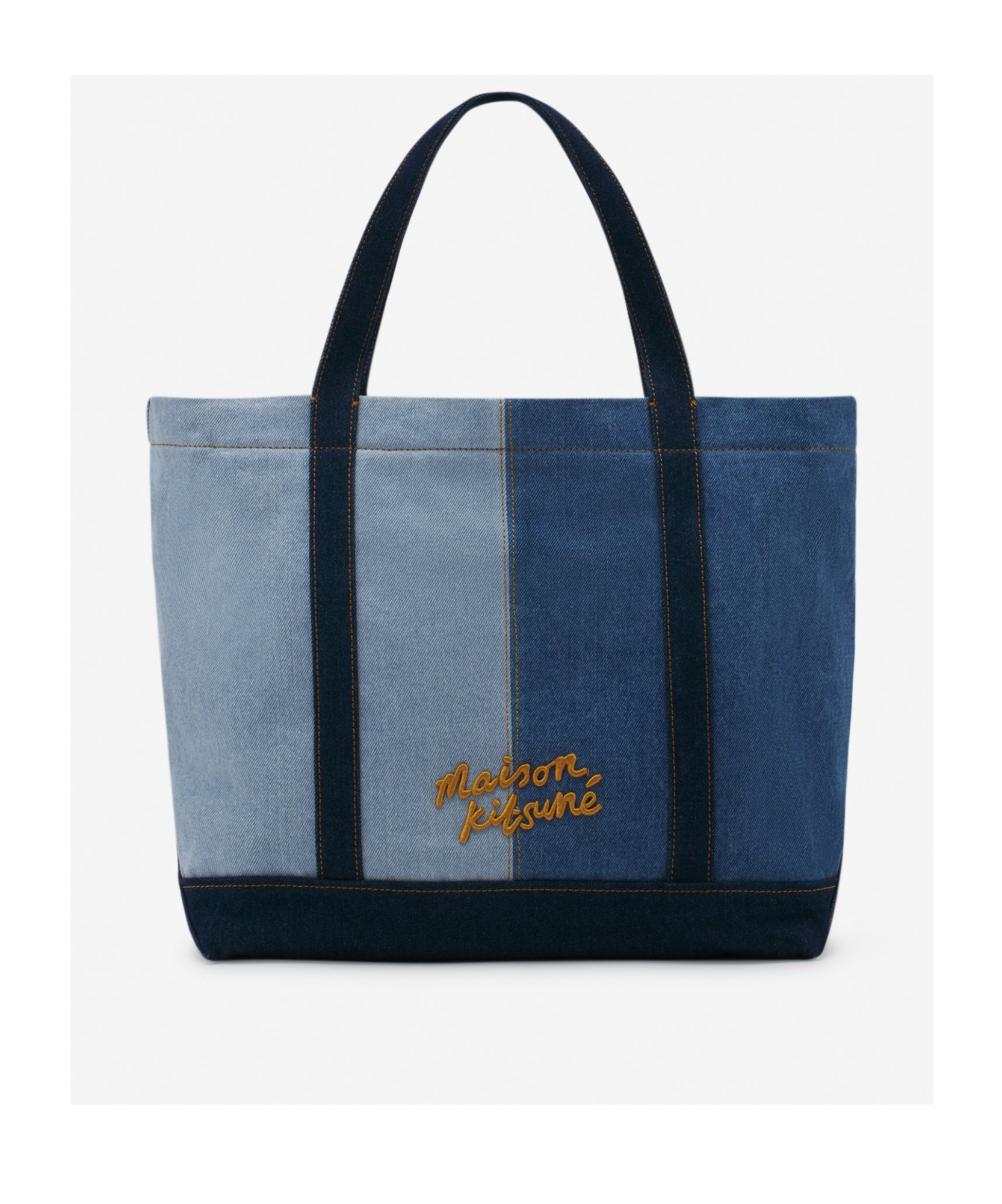 Shop Maison Kitsuné Logo Embroidered Panelled Tote Bag In Gray