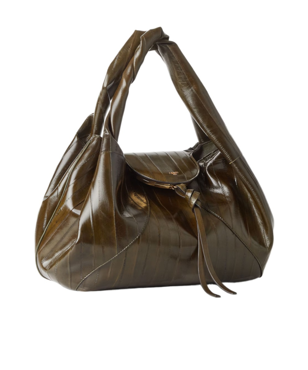 Fendi Spy Olive Green Inlaid Hagfish Leather Bag In Green