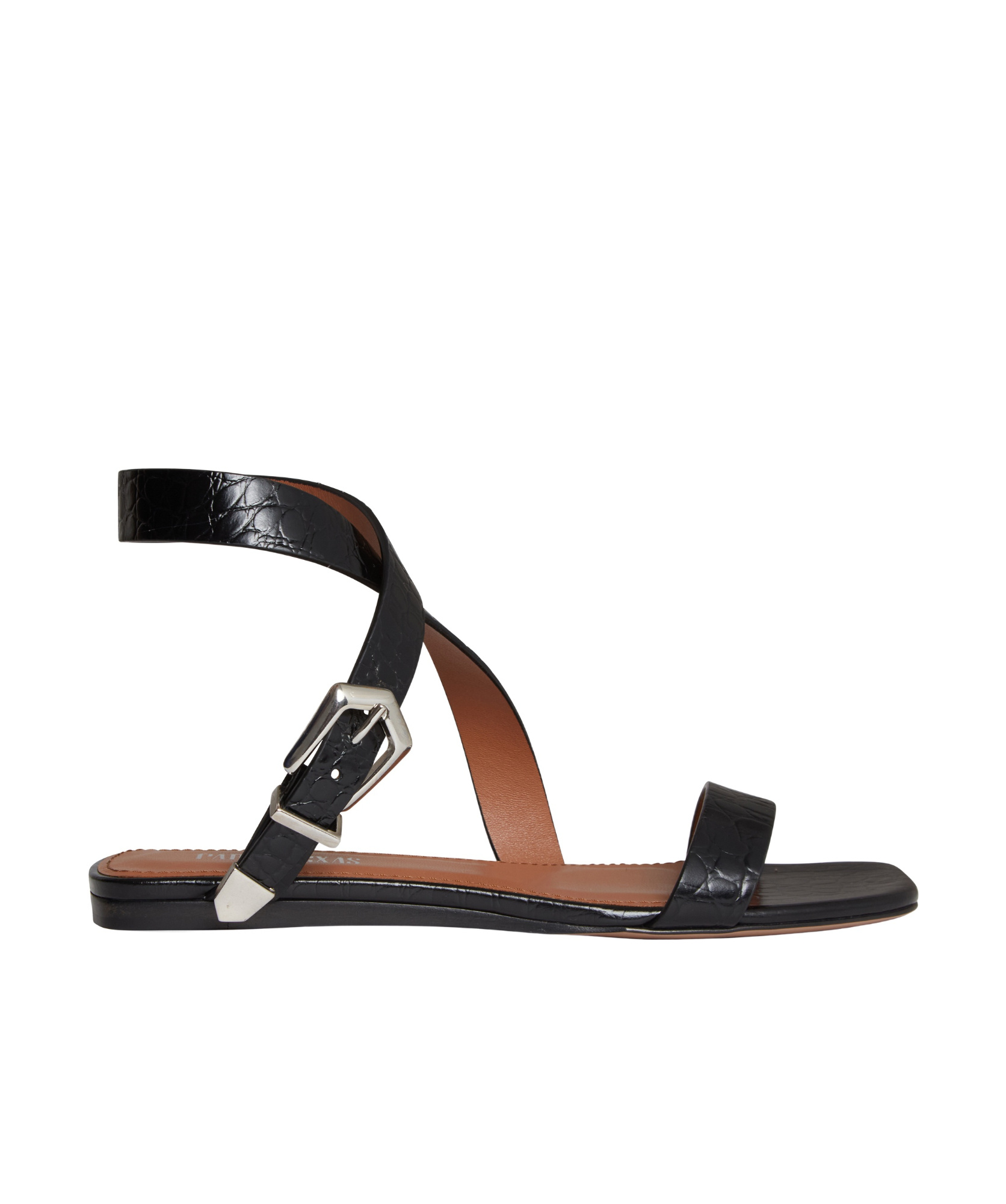 Paris Texas Square Open Toe Flat Sandals In Black