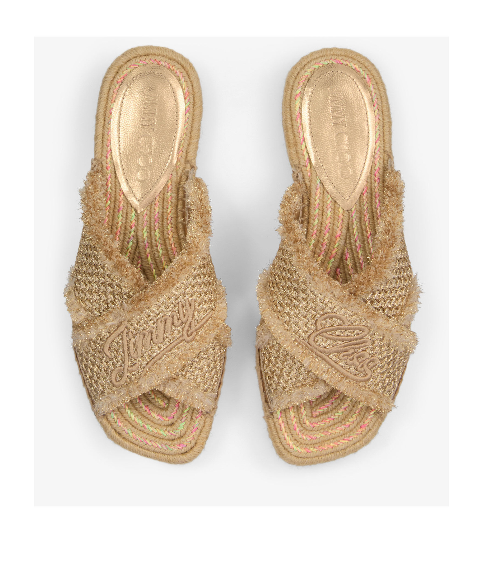 Jimmy Choo Aciel Woven Flat Sandals In Golden