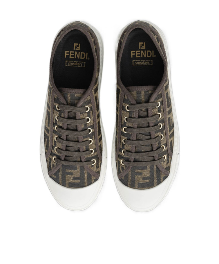 Fendi Men Brown Sneaker With All-over Ff Motif In Fabric Man In Black