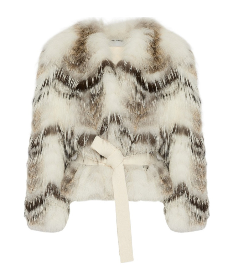 Yves Salomon Belted Cardigan In Merino Knit And Fox Fur In Neutral