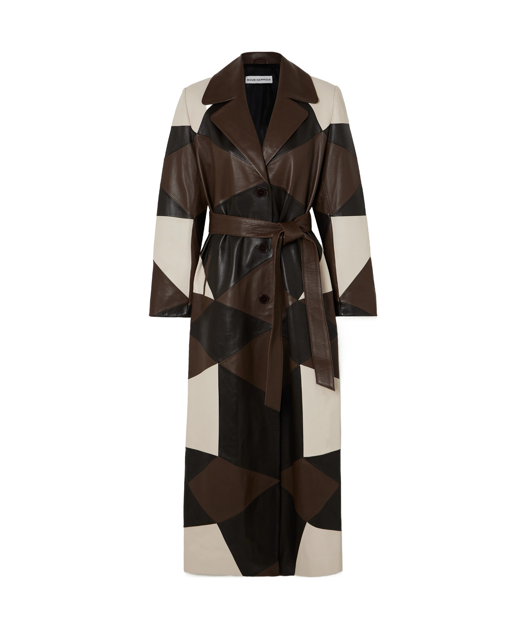 Nour Hammour Sonja With Belted Patchwork Trench Coat In Brown