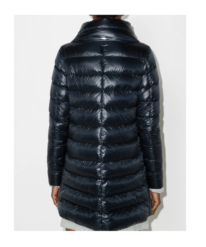 Herno High-collar Navy Quilted Nylon Coat In Black