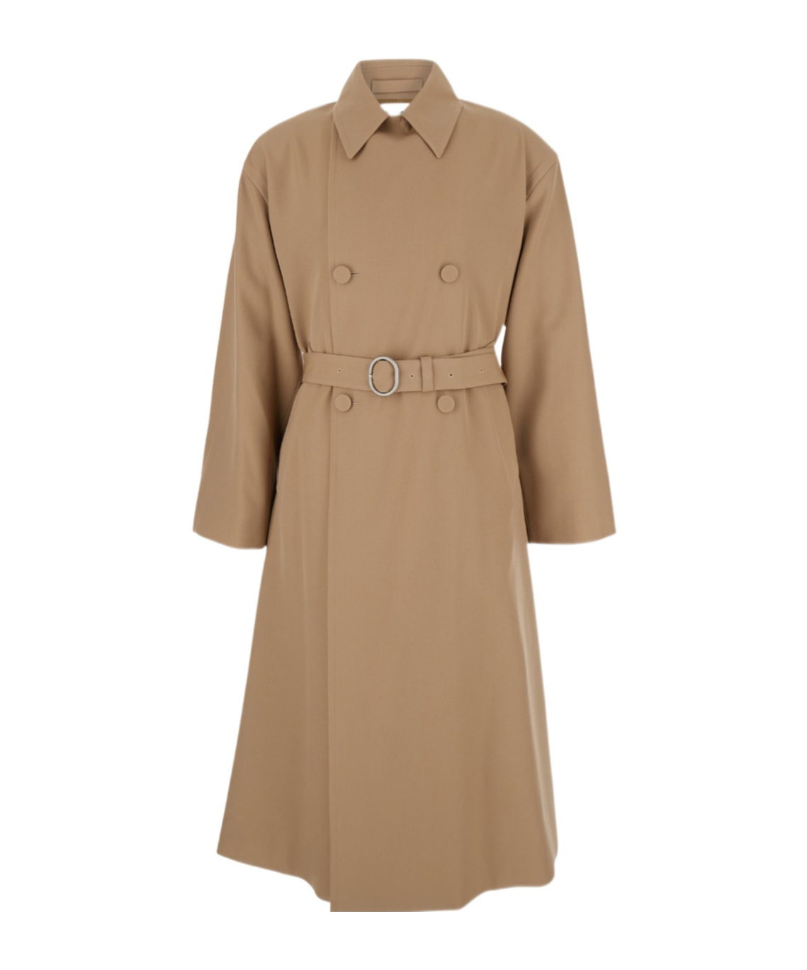 Jil Sander Beige Double Breasted Trench With Belt In Wool Man In Green