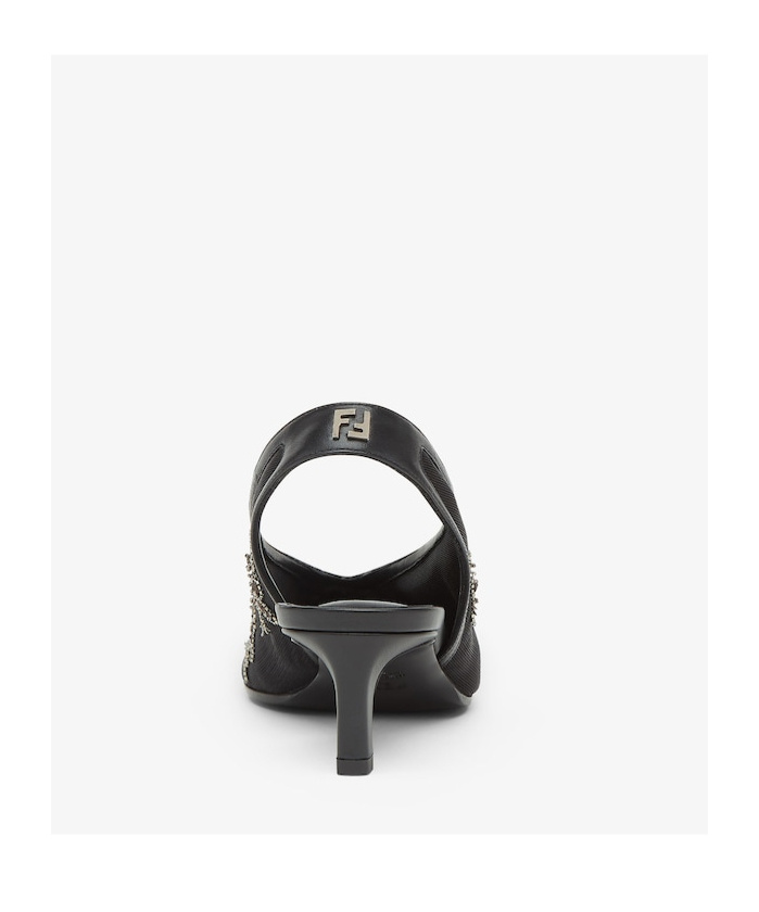 Fendi Black Mesh Low-heeled Slingbacks With Embroidery