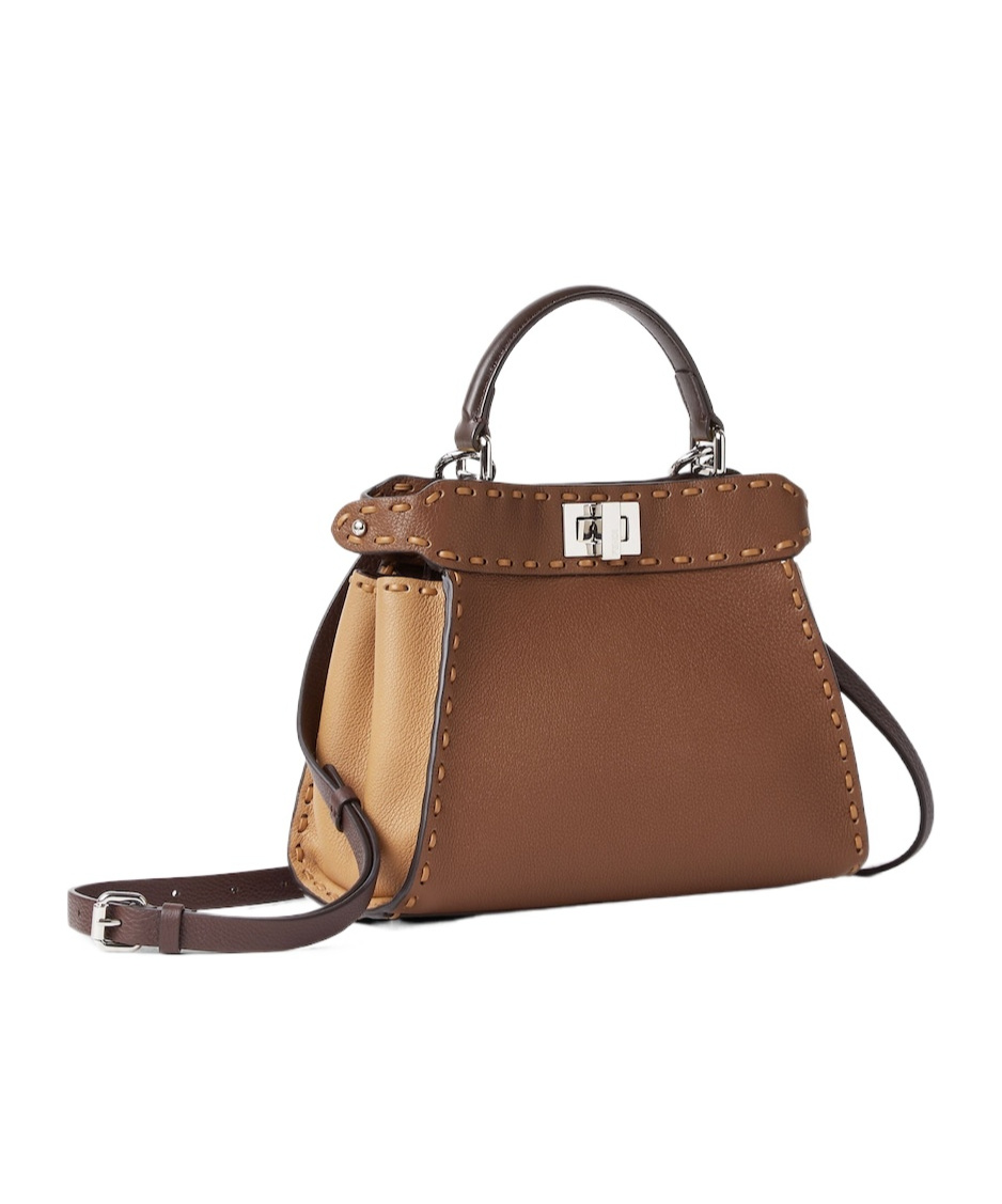 Fendi Peekaboo Iseeu Small Multicolour Sage Selleria Bag With 556 Hand-sewn Topstitches In Brown