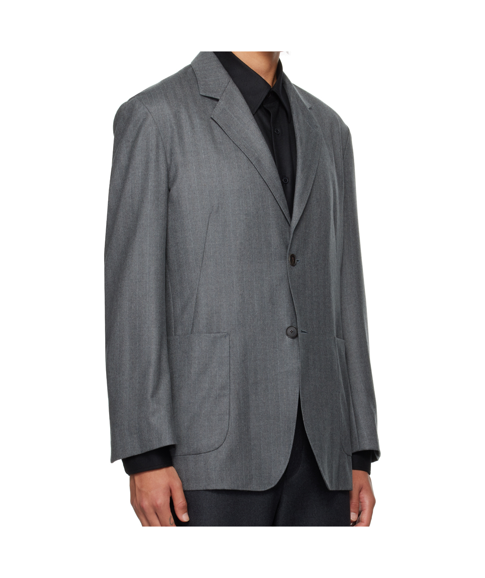 Auralee Pinstriped Flannel Blazer In Gray