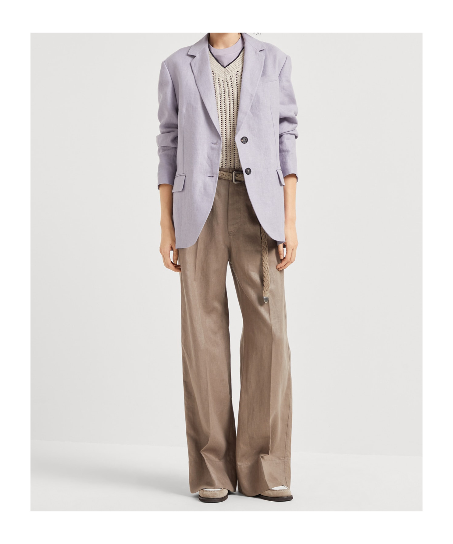 Brunello Cucinelli Wide-leg Casual Pants In Brown Grey