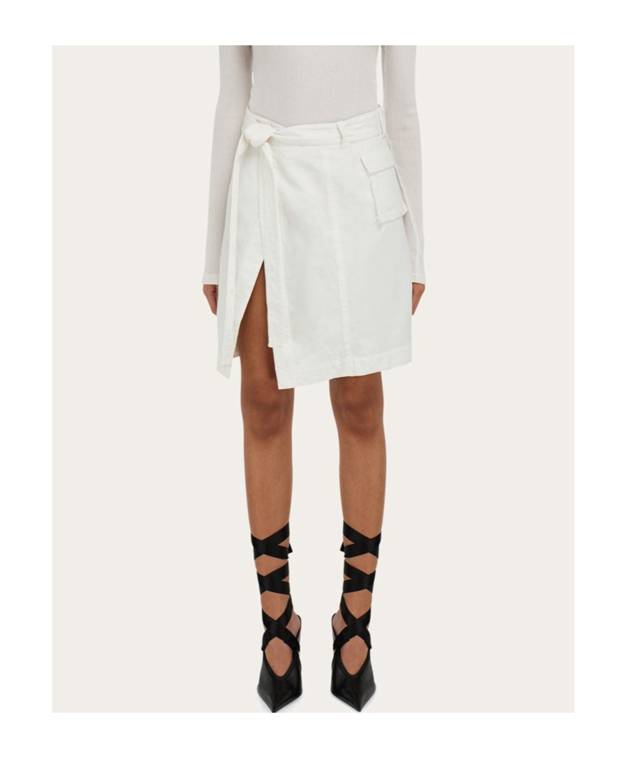 Ferragamo Wrap-front Cotton-blend Knee-length Skirt In White