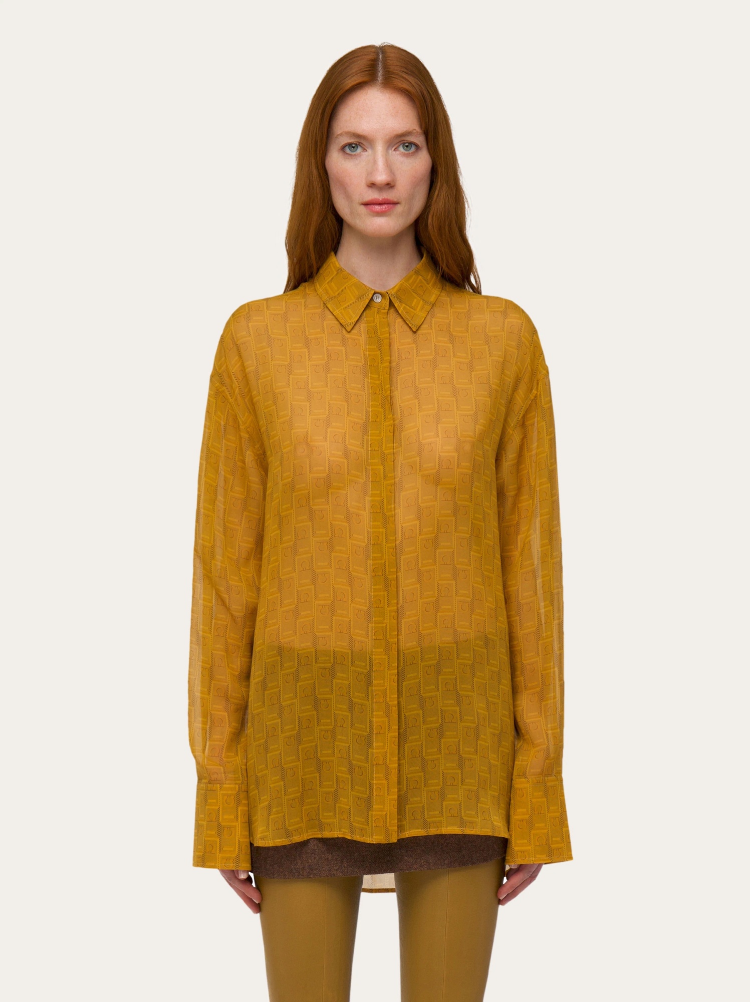 Ferragamo Full Body Logo Shirt In Brown
