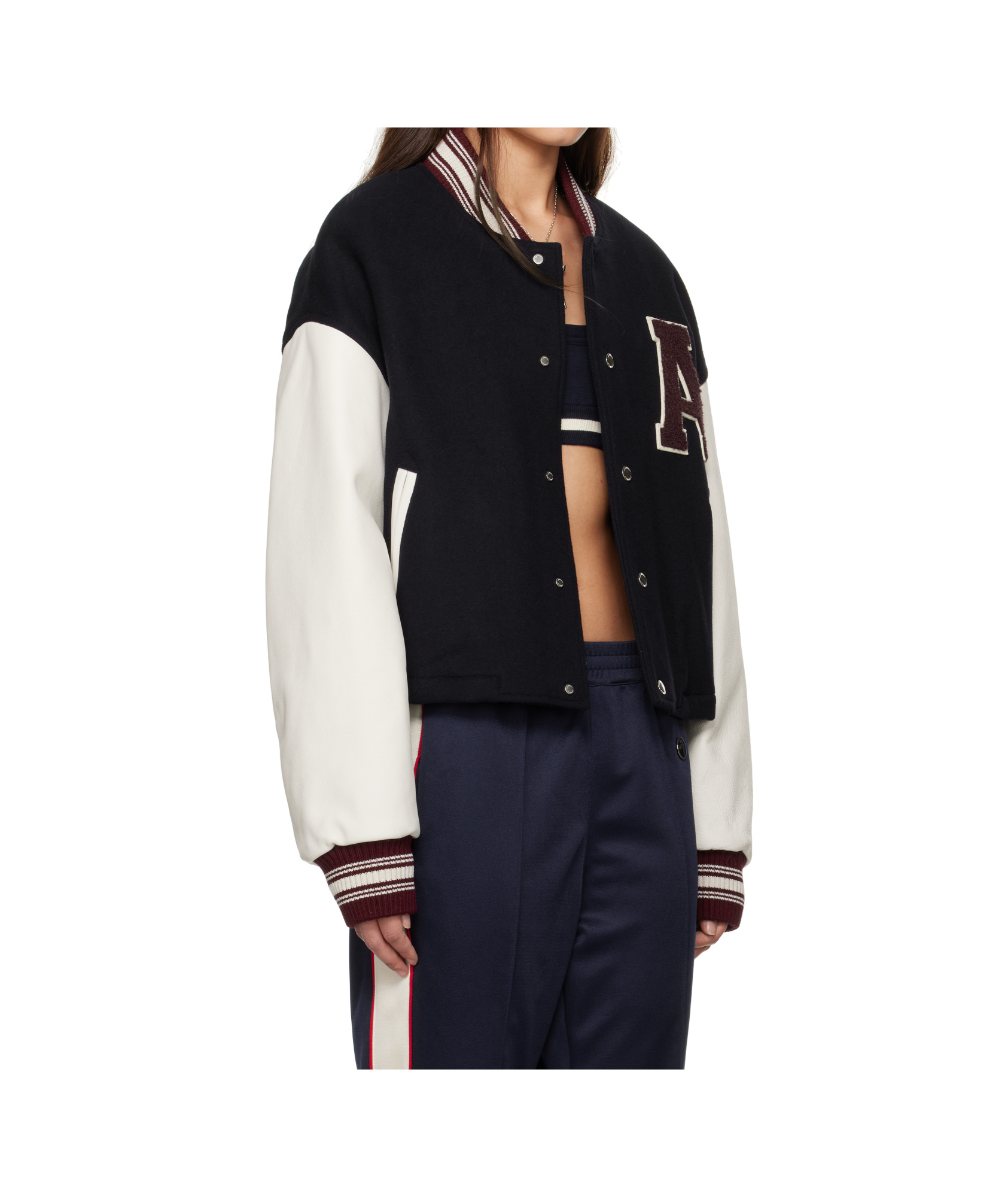 Ambush Navy Cropped Stadium Bomber Jacket In Black