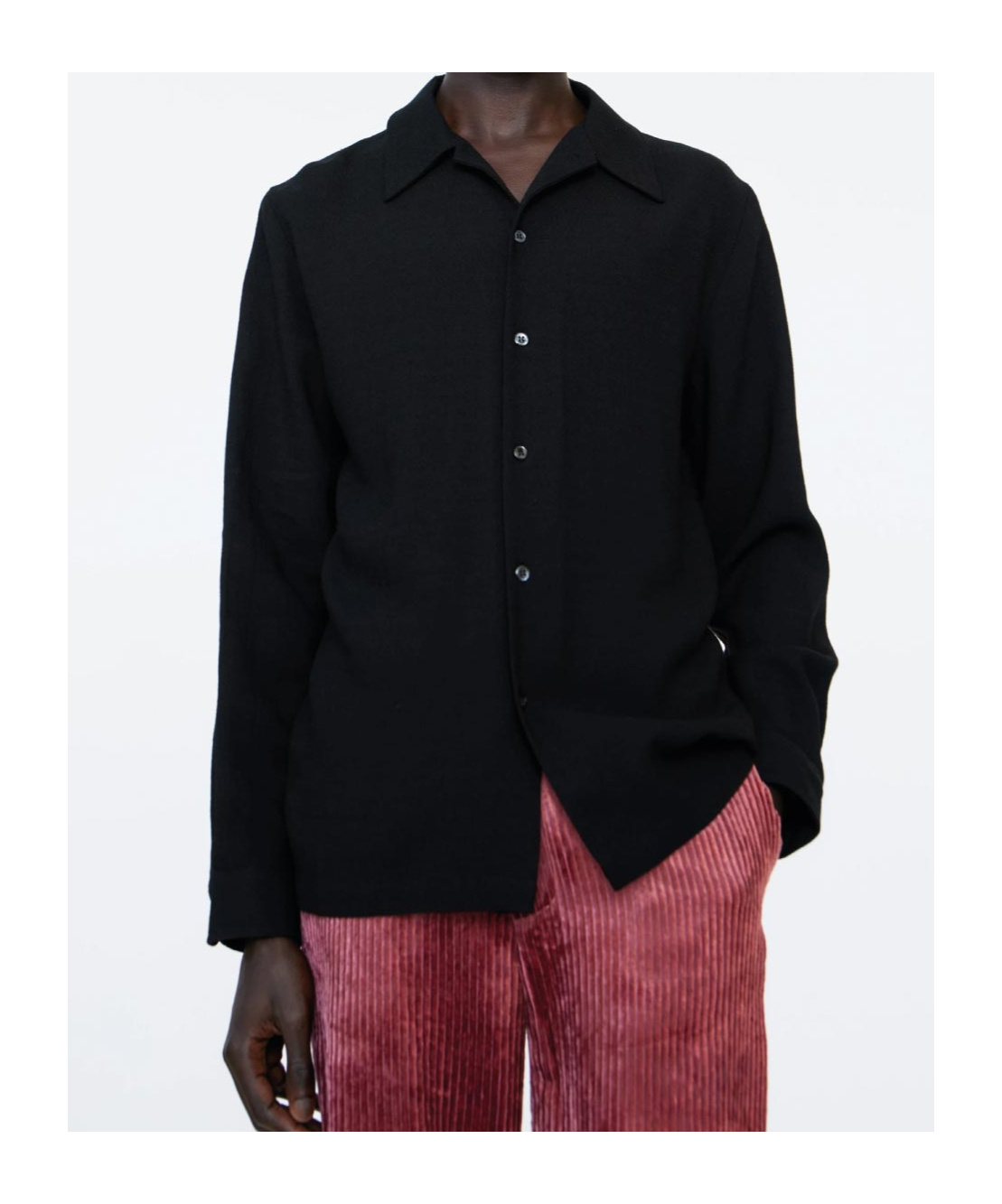 Séfr Wes Shirt Perforated Long-sleeve Shirt In Black