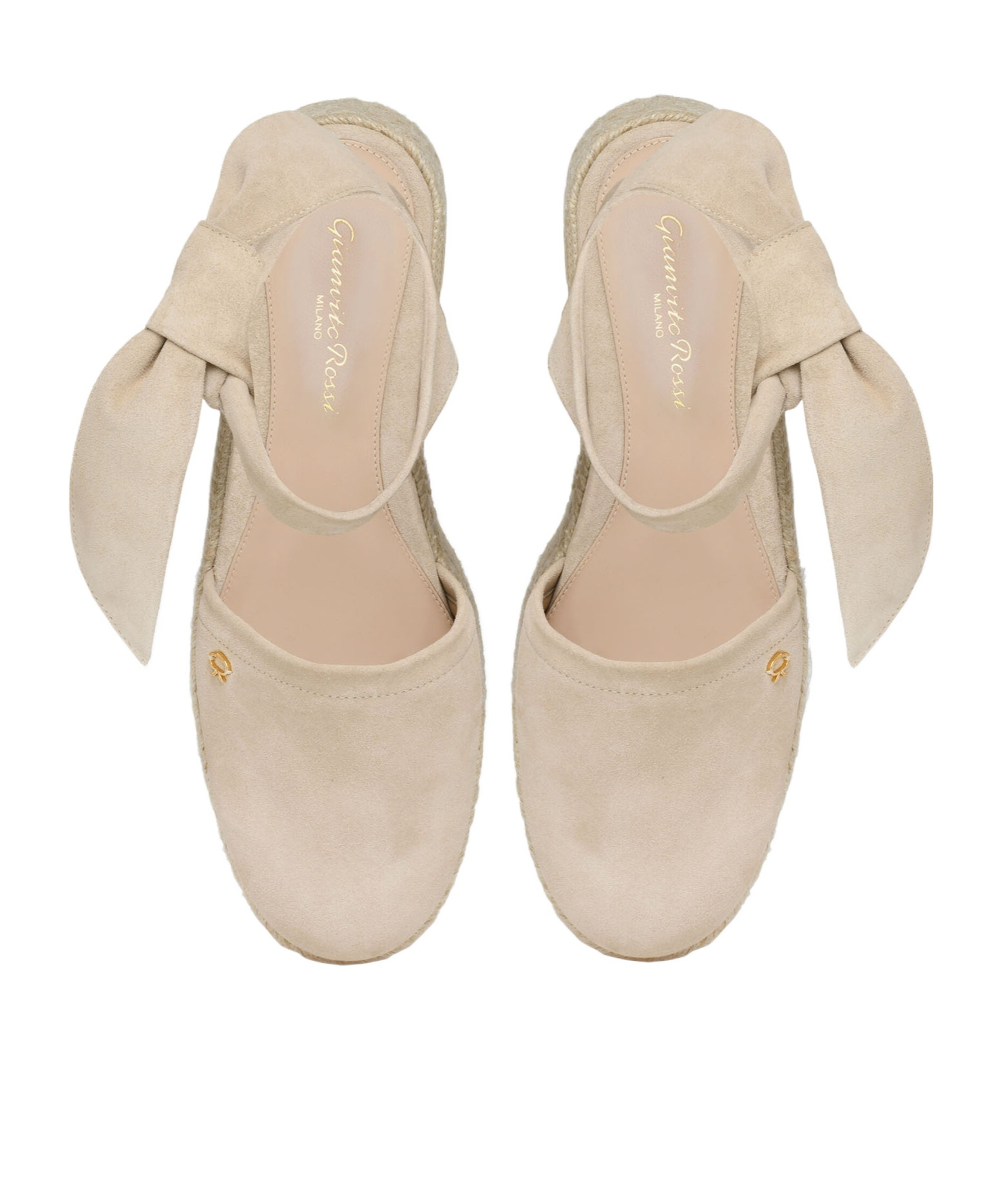 Gianvito Rossi Lace-up Ribbon Detailed Espadrillas In Gold