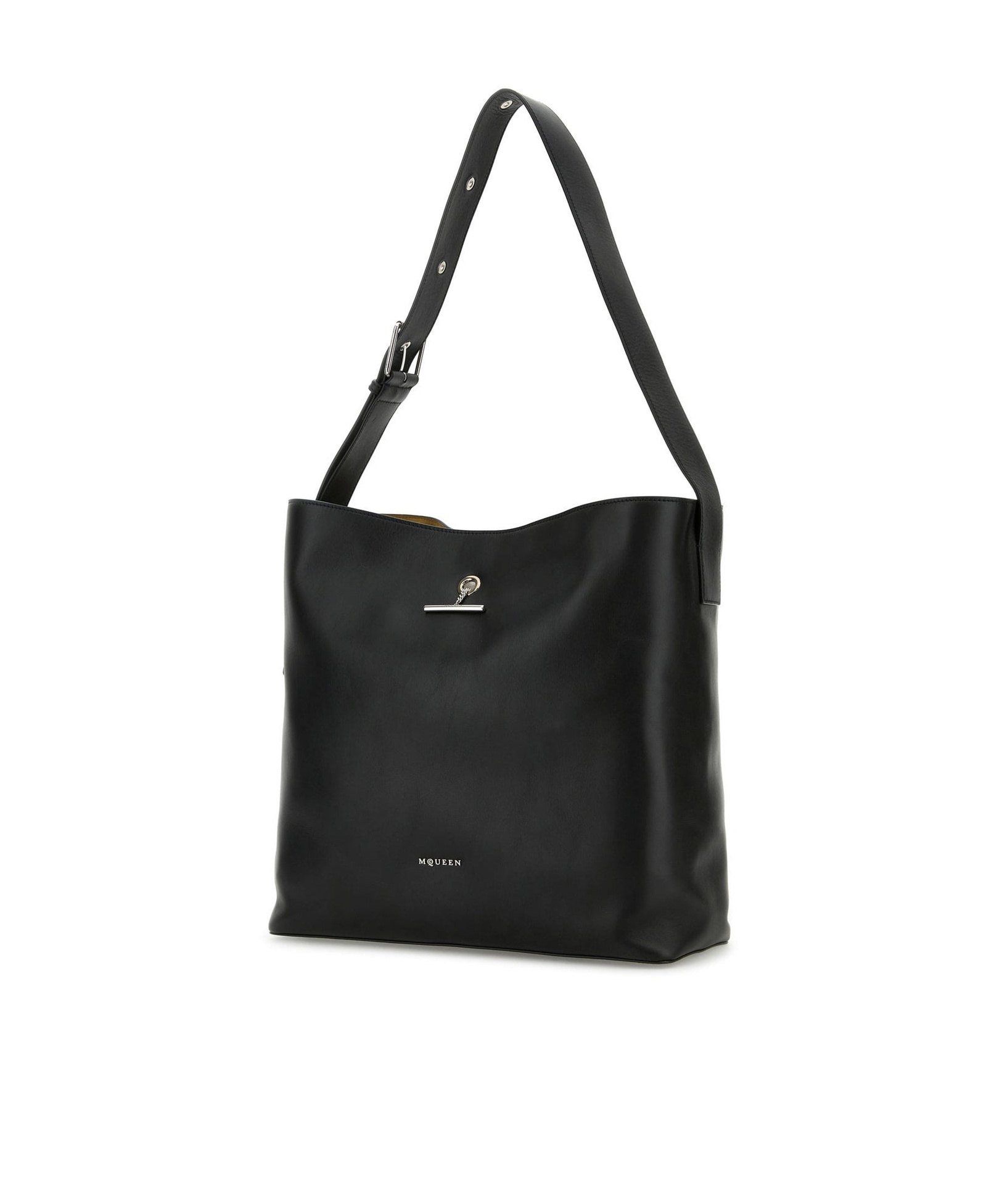 Alexander Mcqueen Leather Pendant Shopping Bag In Black