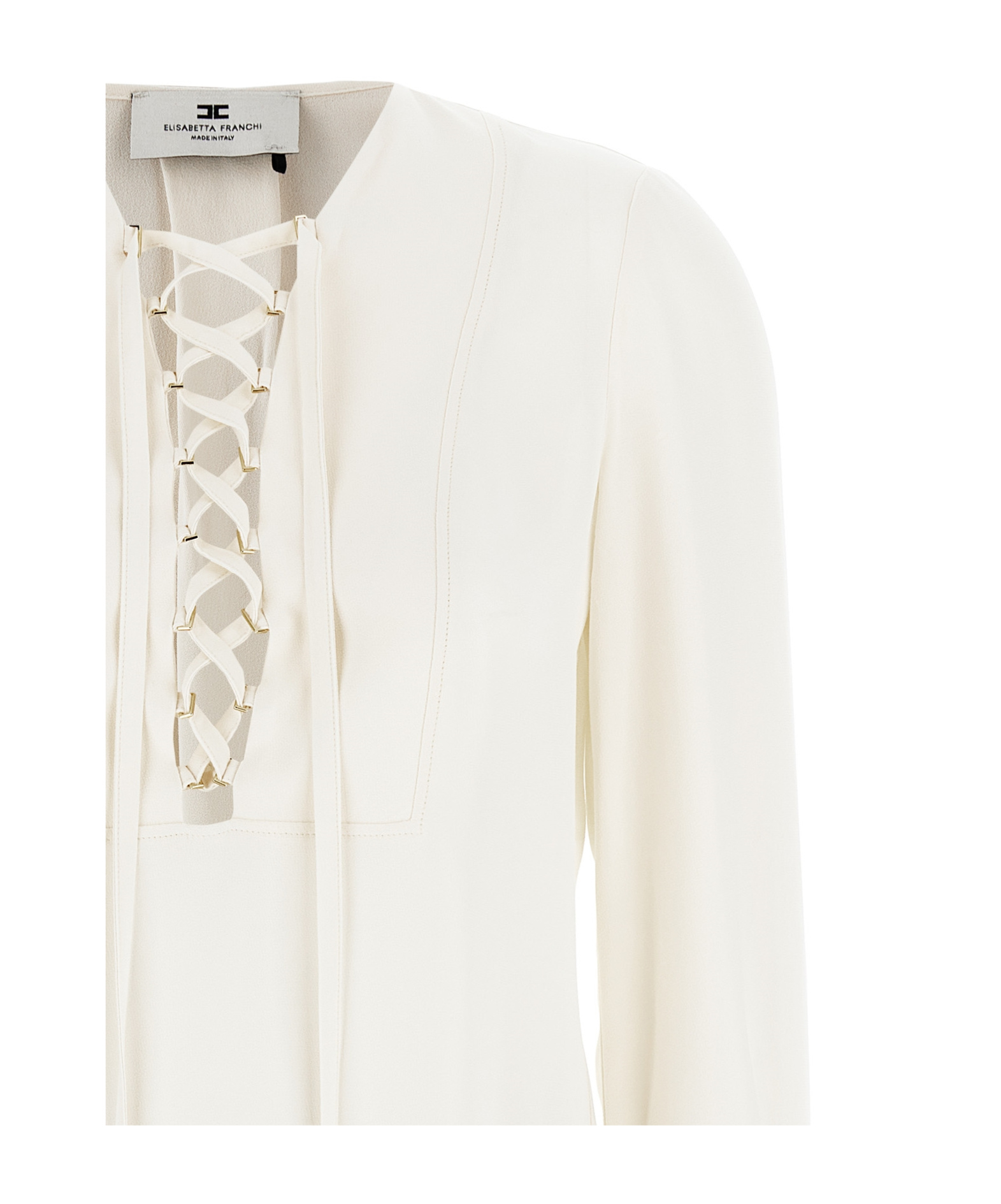 Shop Elisabetta Franchi Lace-up Georgette Blouse In White