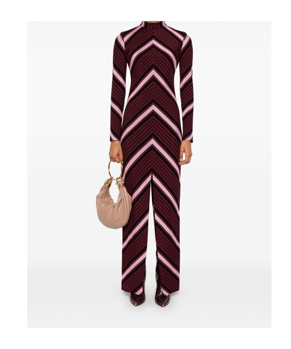 Missoni High Collar Long Sleeve Dress In Red