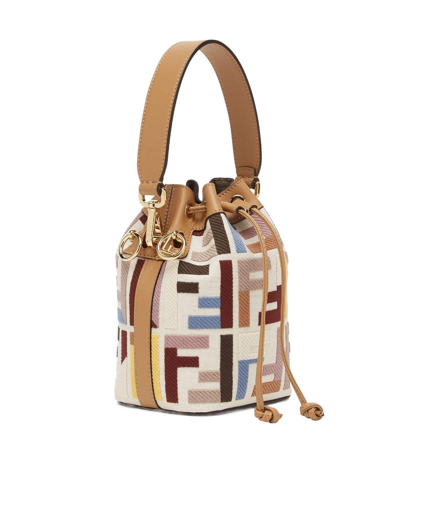 Shop Fendi Multicolor Canvas Mini-bag With Ff Embroidery In Nude