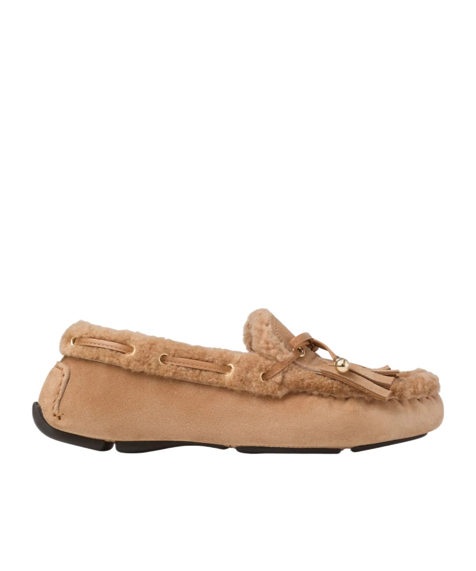 Jimmy Choo Toffee Velvet Suede Loafers With Shearling In Brown
