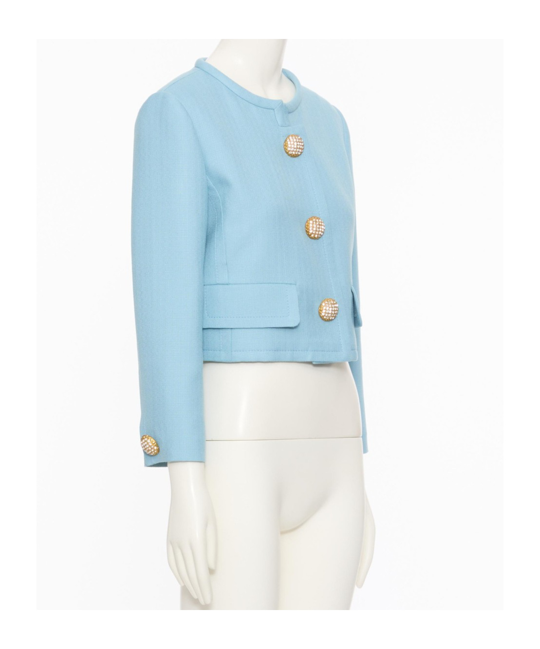 Valentino Womens Bluish Grey Embellished-button Round-neck Woven Jacket In Blue